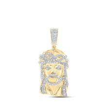 Load image into Gallery viewer, 10kt Yellow Gold Men's Round Diamond Jesus Face Charm Pendant - 1-1/2 Cttw | Splendid Jewellery product  Top View from Splendid Jewellery