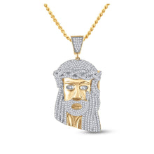 Load image into Gallery viewer, 10kt Yellow Gold Men's Round Diamond Jesus Face Charm Pendant 1-1/3 Cttw - Exquisite Divine Brilliance product  Top View from Splendid Jewellery