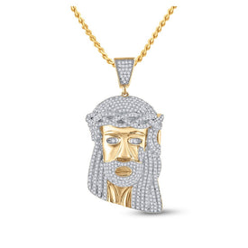 10kt Yellow Gold Men's Round Diamond Jesus Face Charm Pendant 1-1/3 Cttw - Exquisite Divine Brilliance product  Top View from Splendid Jewellery