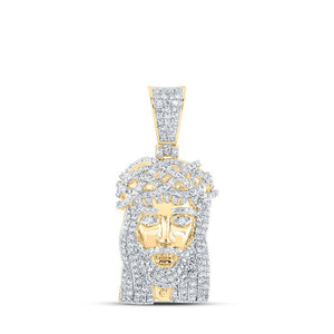 Men's Diamond Charm Pendant | 10kt Yellow Gold Mens Round Diamond Jesus Face Charm Pendant 1 Cttw | Splendid Jewellery GND