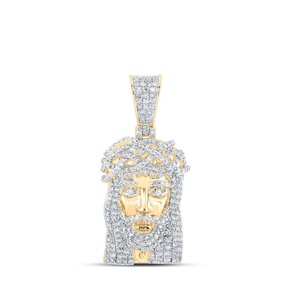 Men's Diamond Charm Pendant | 10kt Yellow Gold Mens Round Diamond Jesus Face Charm Pendant 1 Cttw | Splendid Jewellery GND