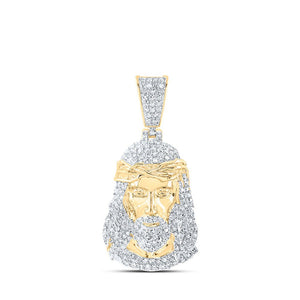 Men's Diamond Charm Pendant | 10kt Yellow Gold Mens Round Diamond Jesus Face Charm Pendant 1 Cttw | Splendid Jewellery GND