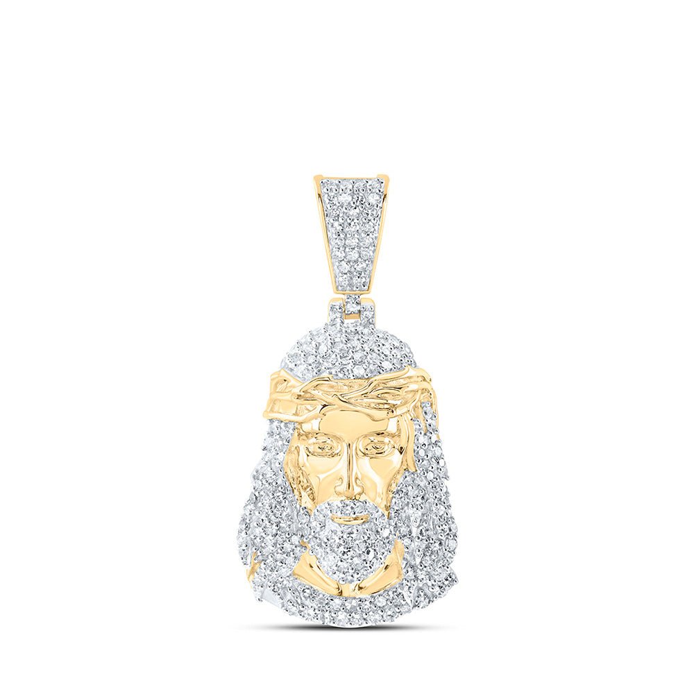 Men's Diamond Charm Pendant | 10kt Yellow Gold Mens Round Diamond Jesus Face Charm Pendant 1 Cttw | Splendid Jewellery GND