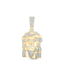 Load image into Gallery viewer, 10kt Yellow Gold Men&#39;s Round Diamond Jesus Face Charm Pendant - 1/2 Cttw | Splendid Jewellery product  Top View from Splendid Jewellery
