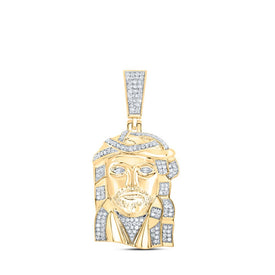 10kt Yellow Gold Men's Round Diamond Jesus Face Charm Pendant - 1/2 Cttw | Splendid Jewellery product  Top View from Splendid Jewellery