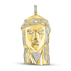 Men's Diamond Charm Pendant | 10kt Yellow Gold Mens Round Diamond Jesus Face Charm Pendant 1/2 Cttw | Splendid Jewellery GND