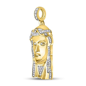 Men's Diamond Charm Pendant | 10kt Yellow Gold Mens Round Diamond Jesus Face Charm Pendant 1/4 Cttw | Splendid Jewellery GND