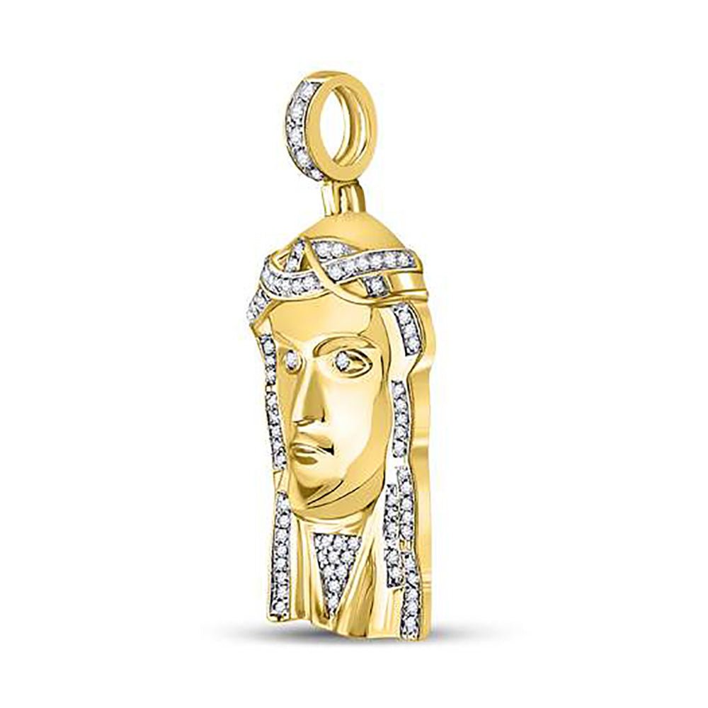 Men's Diamond Charm Pendant | 10kt Yellow Gold Mens Round Diamond Jesus Face Charm Pendant 1/4 Cttw | Splendid Jewellery GND