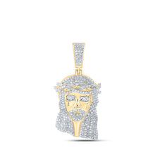 Load image into Gallery viewer, 10kt Yellow Gold Men's Round Diamond Jesus Face Charm Pendant - 2-1/3 Cttw | Splendid Jewellery product  Top View from Splendid Jewellery