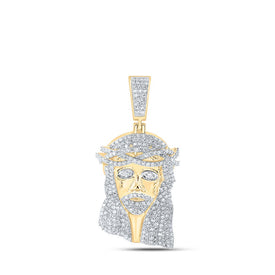 10kt Yellow Gold Men's Round Diamond Jesus Face Charm Pendant - 2-1/3 Cttw | Splendid Jewellery product  Top View from Splendid Jewellery