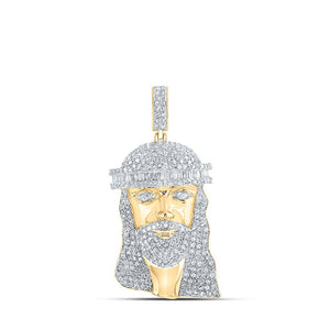 Men's Diamond Charm Pendant | 10kt Yellow Gold Mens Round Diamond Jesus Face Charm Pendant 2 Cttw | Splendid Jewellery GND