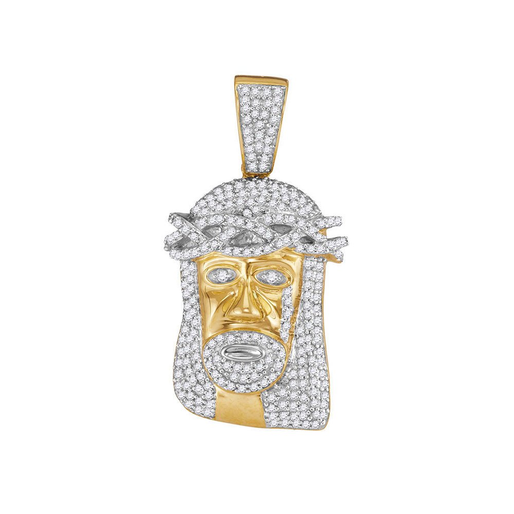 Men's Diamond Charm Pendant | 10kt Yellow Gold Mens Round Diamond Jesus Face Charm Pendant 3/4 Cttw | Splendid Jewellery GND