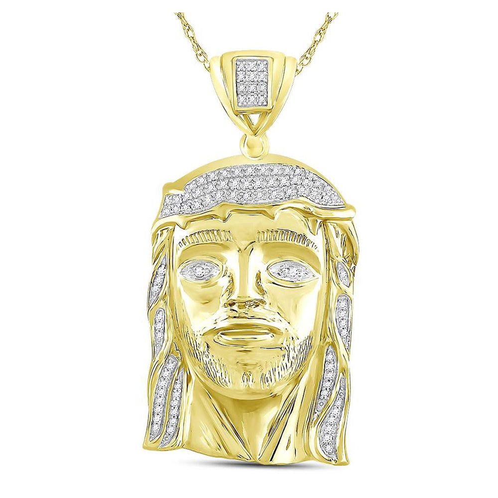 Men's Diamond Charm Pendant | 10kt Yellow Gold Mens Round Diamond Jesus Face Charm Pendant 3/8 Cttw | Splendid Jewellery GND