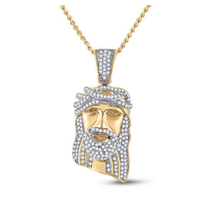 Men's Diamond Charm Pendant | 10kt Yellow Gold Mens Round Diamond Jesus Face Charm Pendant 3/8 Cttw | Splendid Jewellery GND