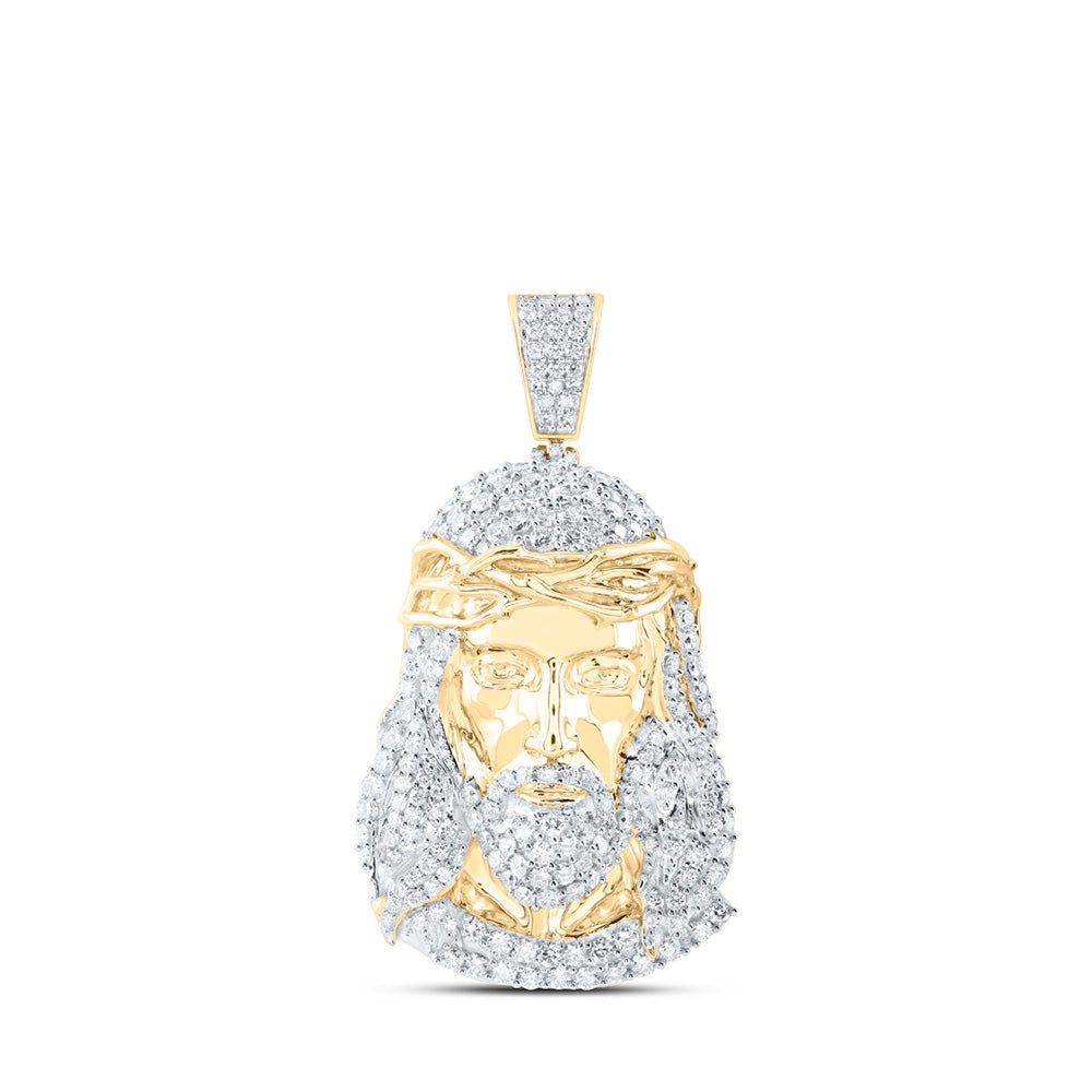 Men's Diamond Charm Pendant | 10kt Yellow Gold Mens Round Diamond Jesus Face Charm Pendant 4-5/8 Cttw | Splendid Jewellery GND