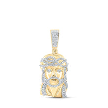 Load image into Gallery viewer, 10kt Yellow Gold Men&#39;s Round Diamond Jesus Face Charm Pendant - 5/8 Cttw | Splendid Jewellery product  Top View from Splendid Jewellery