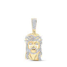 10kt Yellow Gold Men's Round Diamond Jesus Face Charm Pendant - 5/8 Cttw | Splendid Jewellery product  Top View from Splendid Jewellery