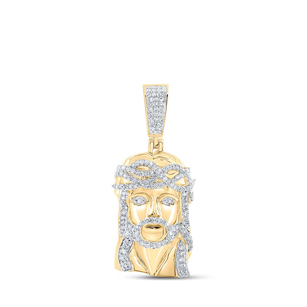Men's Diamond Charm Pendant | 10kt Yellow Gold Mens Round Diamond Jesus Face Charm Pendant 5/8 Cttw | Splendid Jewellery GND