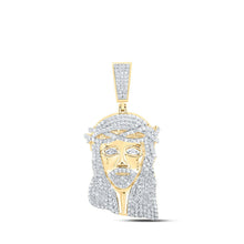 Load image into Gallery viewer, 10kt Yellow Gold Men&#39;s Diamond Jesus Face Charm Pendant - Captivating Divine Brilliance product  Top View from Splendid Jewellery