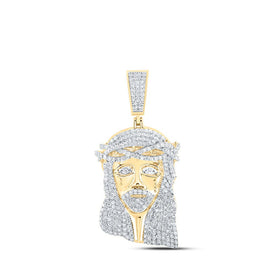 10kt Yellow Gold Men's Diamond Jesus Face Charm Pendant - Captivating Divine Brilliance product  Top View from Splendid Jewellery