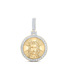 Load image into Gallery viewer, 10kt Yellow Gold Men's Round Diamond Jesus Face Circle Charm Pendant 3/4 Cttw - The Divine Brilliance Pendant product  Top View from Splendid Jewellery