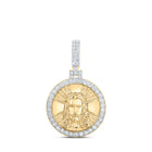 10kt Yellow Gold Men's Round Diamond Jesus Face Circle Charm Pendant 3/4 Cttw - The Divine Brilliance Pendant product  Top View from Splendid Jewellery