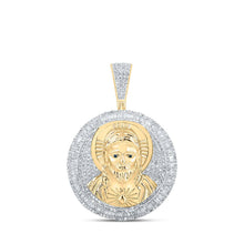 Load image into Gallery viewer, 10kt Yellow Gold Men&#39;s Round Diamond Jesus Medallion Circle Charm Pendant - 2-1/2 Cttw product  Top View from Splendid Jewellery