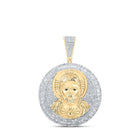 10kt Yellow Gold Men's Round Diamond Jesus Medallion Circle Charm Pendant - 2-1/2 Cttw product  Top View from Splendid Jewellery
