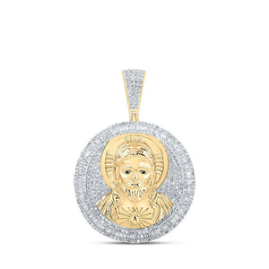 Men's Diamond Charm Pendant | 10kt Yellow Gold Mens Round Diamond Jesus Medallion Circle Charm Pendant 2-1/2 Cttw | Splendid Jewellery GND