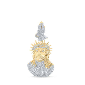 10kt Yellow Gold Men's Round Diamond Jesus Prayer Hands Charm Pendant - 4 Cttw product  Top View from Splendid Jewellery