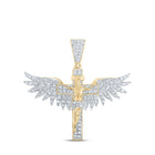 10kt Yellow Gold Men's Round Diamond Jesus Wings Cross Charm Pendant 1 Cttw - A Divine Statement Piece product  Top View from Splendid Jewellery