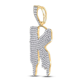 10kt Yellow Gold Men's Round Diamond K Drip Letter Charm Pendant - 2-1/2 Cttw | Splendid Jewellery product Side View from Splendid Jewellery