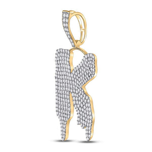 Men's Diamond Charm Pendant | 10kt Yellow Gold Mens Round Diamond K Drip Letter Charm Pendant 2-1/2 Cttw | Splendid Jewellery GND