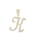 10kt Yellow Gold Men's Round Diamond K Initial Letter Charm Pendant - 1 Cttw product  Top View from Splendid Jewellery