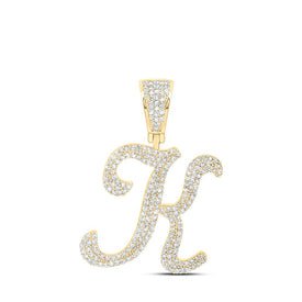 10kt Yellow Gold Men's Round Diamond K Initial Letter Charm Pendant - 1 Cttw product  Top View from Splendid Jewellery