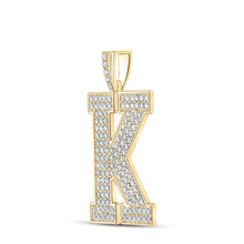 Load image into Gallery viewer, 10kt Yellow Gold Mens Round Diamond K Initial Letter Charm Pendant - Exquisite Brilliance product Side View from Splendid Jewellery