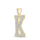 10kt Yellow Gold Mens Round Diamond K Initial Letter Charm Pendant - Exquisite Brilliance product Side View from Splendid Jewellery