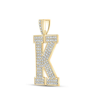 Men's Diamond Charm Pendant | 10kt Yellow Gold Mens Round Diamond K Initial Letter Charm Pendant 2-1/4 Cttw | Splendid Jewellery GND