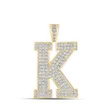Load image into Gallery viewer, 10kt Yellow Gold Mens Round Diamond K Initial Letter Charm Pendant - Exquisite Brilliance product  Top View from Splendid Jewellery