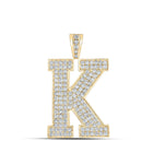 10kt Yellow Gold Mens Round Diamond K Initial Letter Charm Pendant - Exquisite Brilliance product  Top View from Splendid Jewellery
