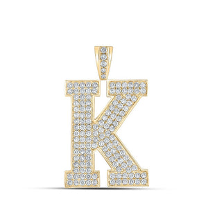 Men's Diamond Charm Pendant | 10kt Yellow Gold Mens Round Diamond K Initial Letter Charm Pendant 2-1/4 Cttw | Splendid Jewellery GND