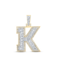 Load image into Gallery viewer, 10kt Yellow Gold Men&#39;s Round Diamond K Initial Letter Charm Pendant product  Top View from Splendid Jewellery