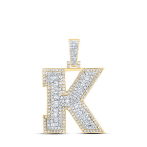 Men's Diamond Charm Pendant | 10kt Yellow Gold Mens Round Diamond K Initial Letter Charm Pendant 7/8 Cttw | Splendid Jewellery GND