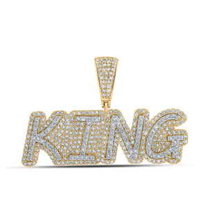 Men's Diamond Charm Pendant | 10kt Yellow Gold Mens Round Diamond KING Charm Pendant 1 Cttw | Splendid Jewellery GND