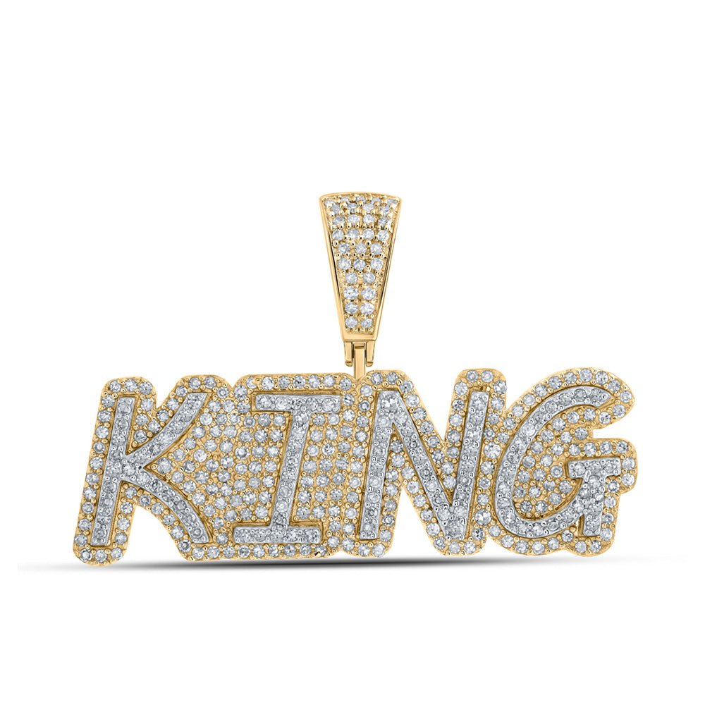 Men's Diamond Charm Pendant | 10kt Yellow Gold Mens Round Diamond KING Charm Pendant 1 Cttw | Splendid Jewellery GND