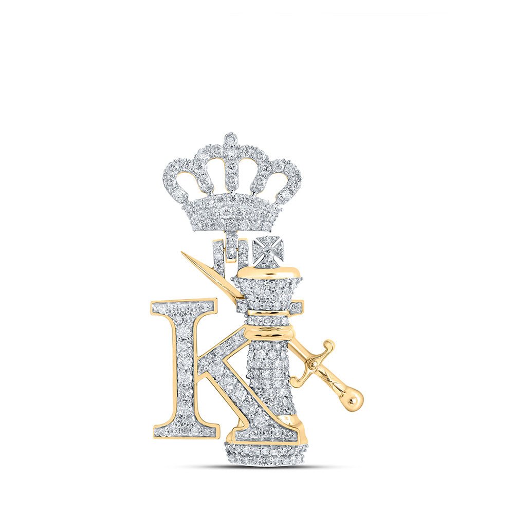 Men's Diamond Charm Pendant | 10kt Yellow Gold Mens Round Diamond King Chess Crown Charm Pendant 1-1/2 Cttw | Splendid Jewellery GND