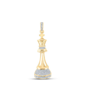 Men's Diamond Charm Pendant | 10kt Yellow Gold Mens Round Diamond King Chess Piece Charm Pendant 1/10 Cttw | Splendid Jewellery GND