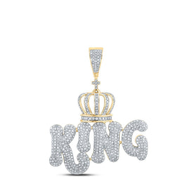 10kt Yellow Gold Men's Diamond King Crown Charm Pendant - 2-3/8 Cttw product  Top View from Splendid Jewellery