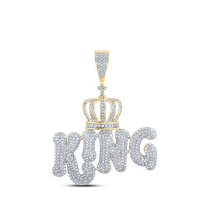 Men's Diamond Charm Pendant | 10kt Yellow Gold Mens Round Diamond King Crown Charm Pendant 2-3/8 Cttw | Splendid Jewellery GND