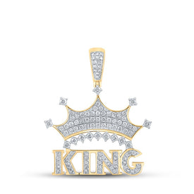 10kt Yellow Gold Men's Diamond King Crown Charm Pendant - 7/8 Cttw product  Top View from Splendid Jewellery